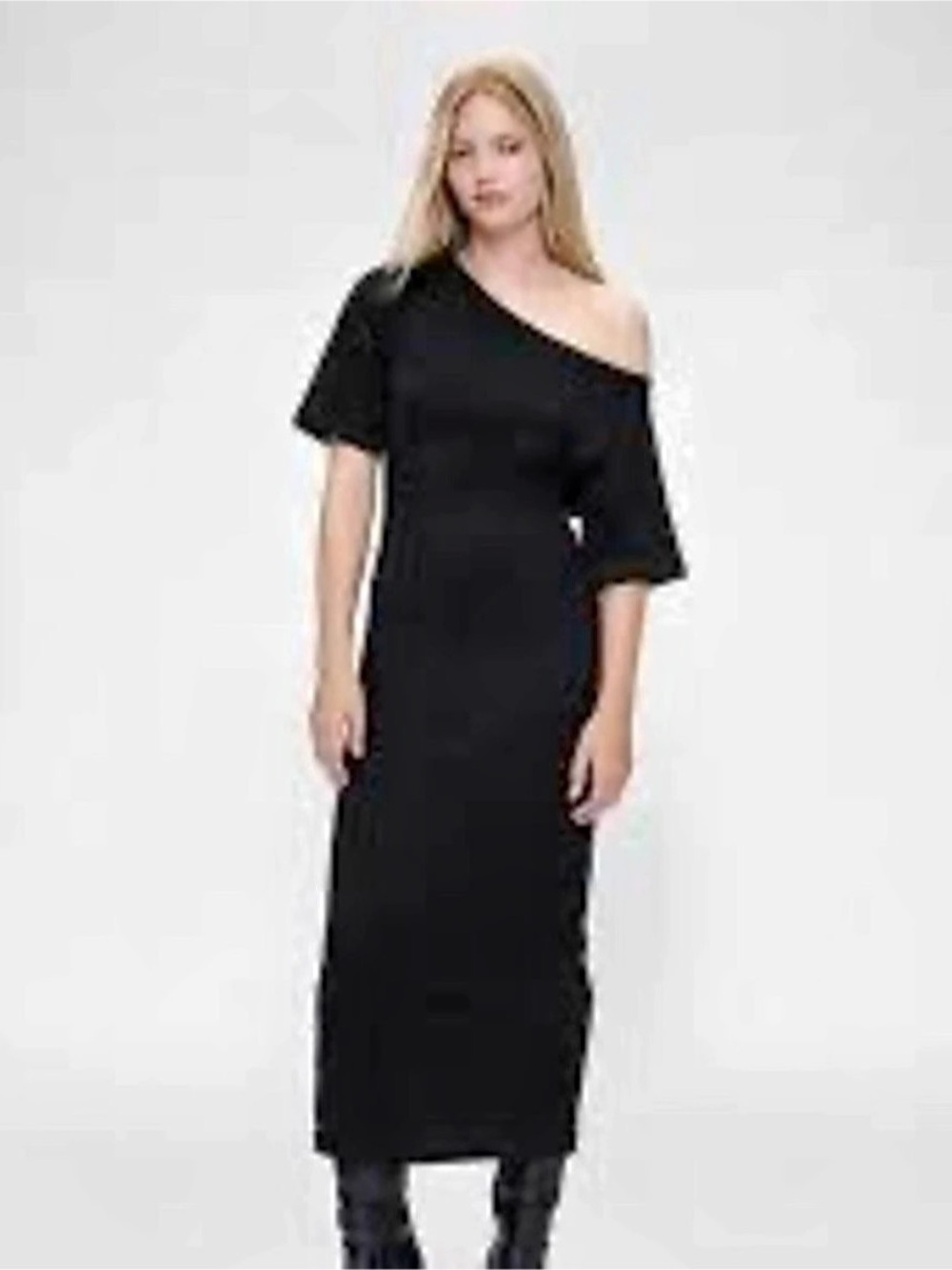 Gap Off-Shoulder Cotton Midi Dress in Black XXS